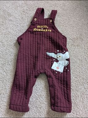 Warner Bros. Maroon Quilted Baby Overalls with Owl Print